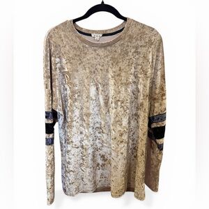 POL Gold Velvet Long-Sleeve Top with Black Accent Stripes